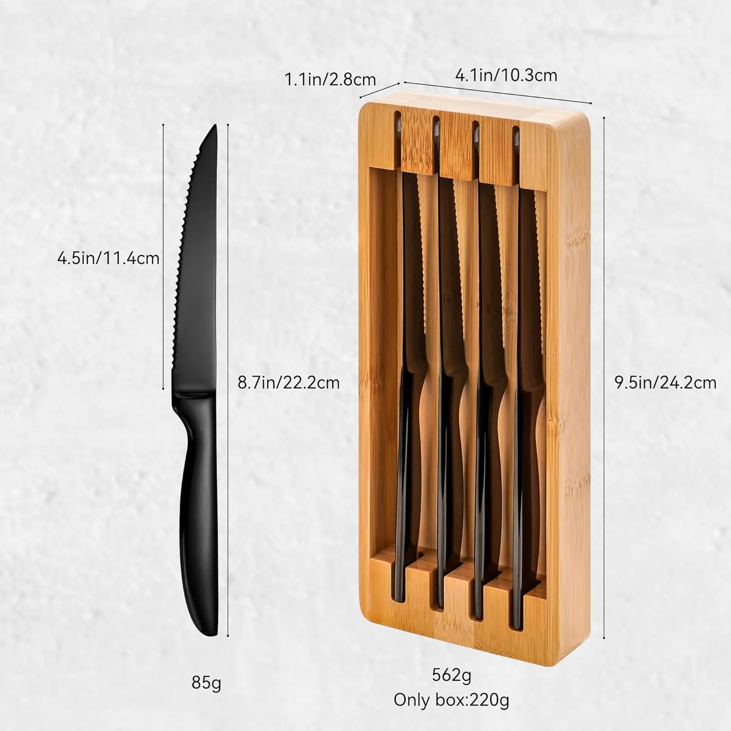 SuperCook Black Steak Knife Set of 12 with Block, Stainless Steel Serrated Steak Knives with Drawer Organizer, Dishwasher Safe