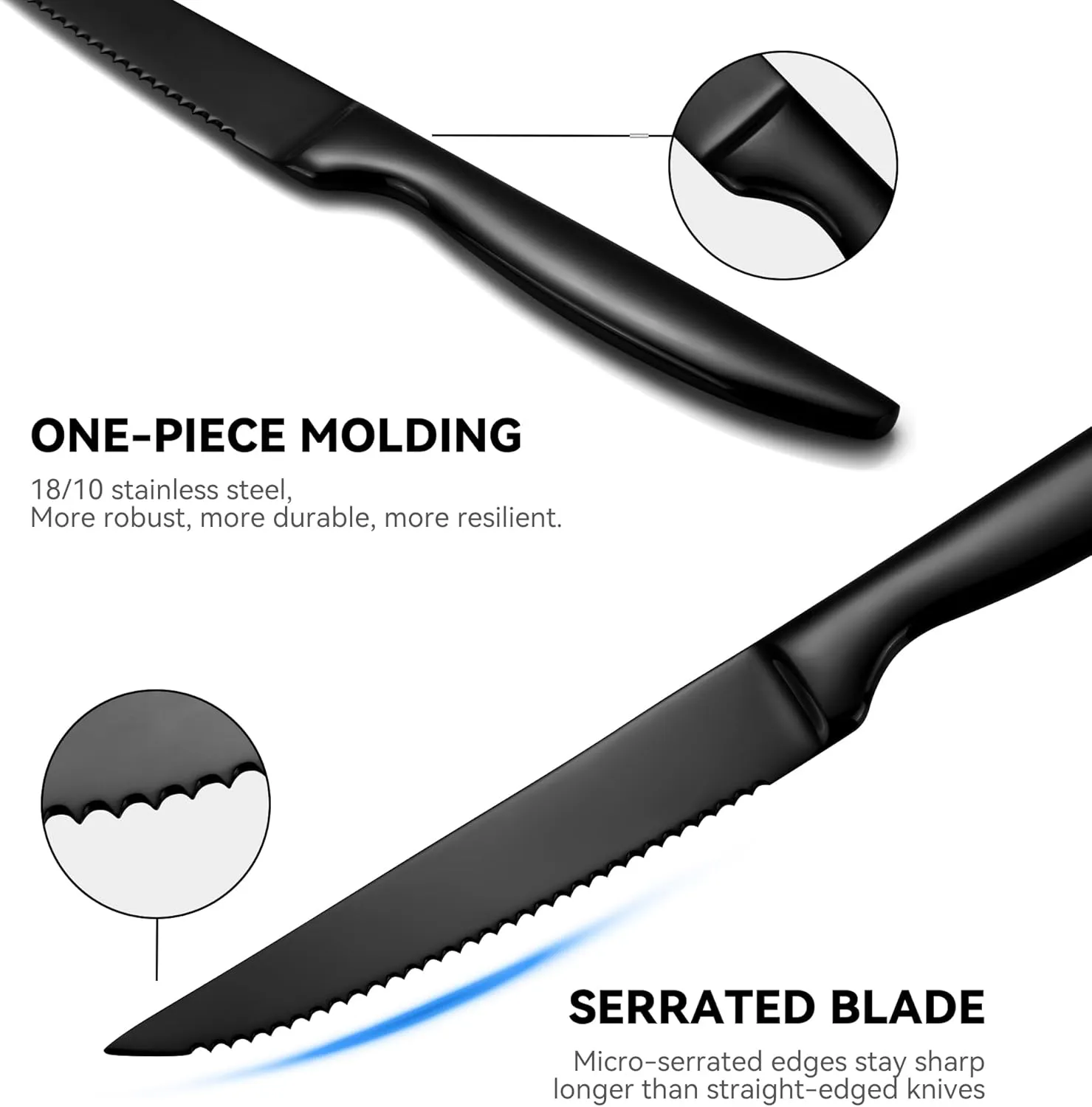 SuperCook Black Steak Knife Set of 12 with Block, Stainless Steel Serrated Steak Knives with Drawer Organizer, Dishwasher Safe