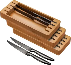 SuperCook Black Steak Knife Set of 12 with Block, Stainless Steel Serrated Steak Knives with Drawer Organizer, Dishwasher Safe
