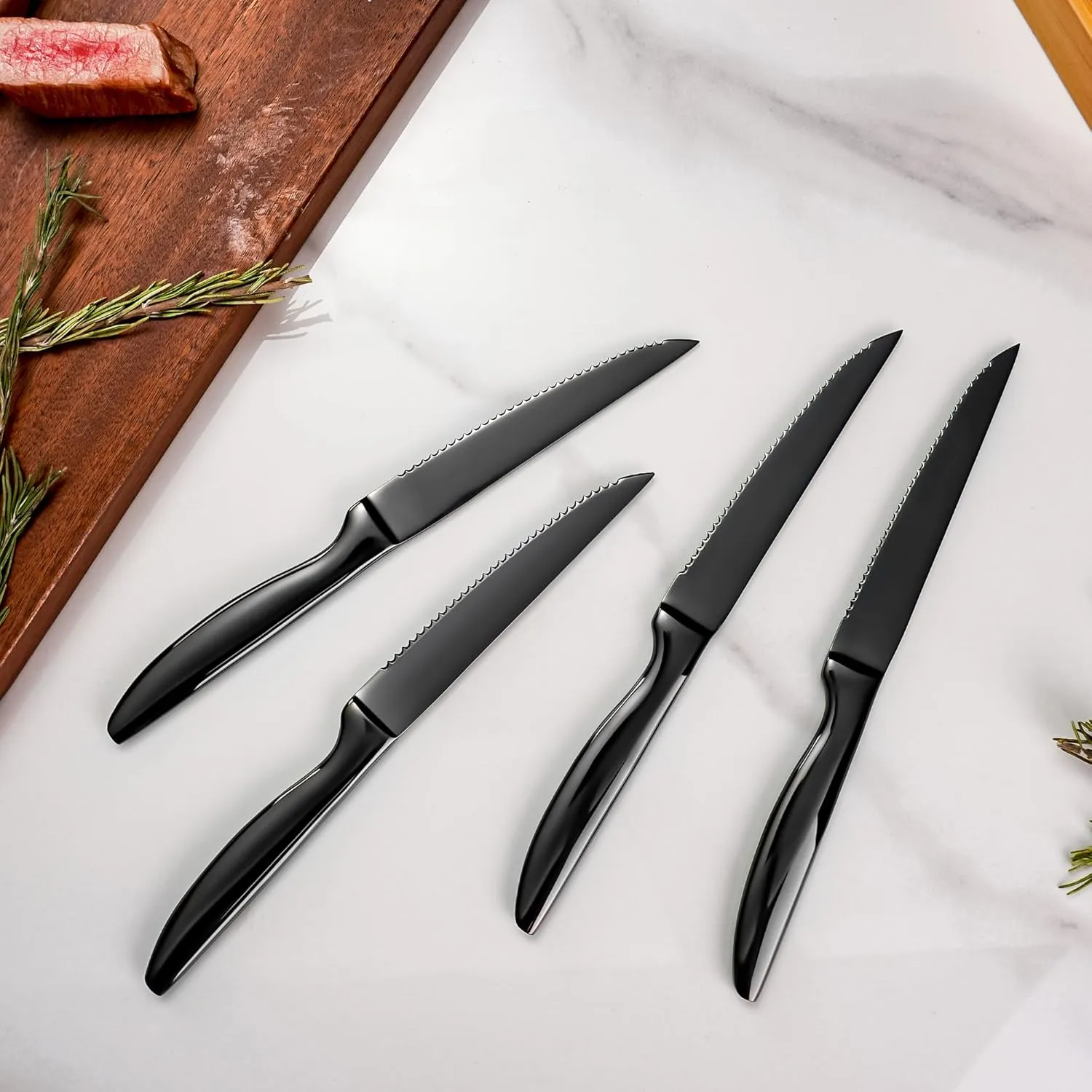 SuperCook Black Steak Knife Set of 12 with Block, Stainless Steel Serrated Steak Knives with Drawer Organizer, Dishwasher Safe