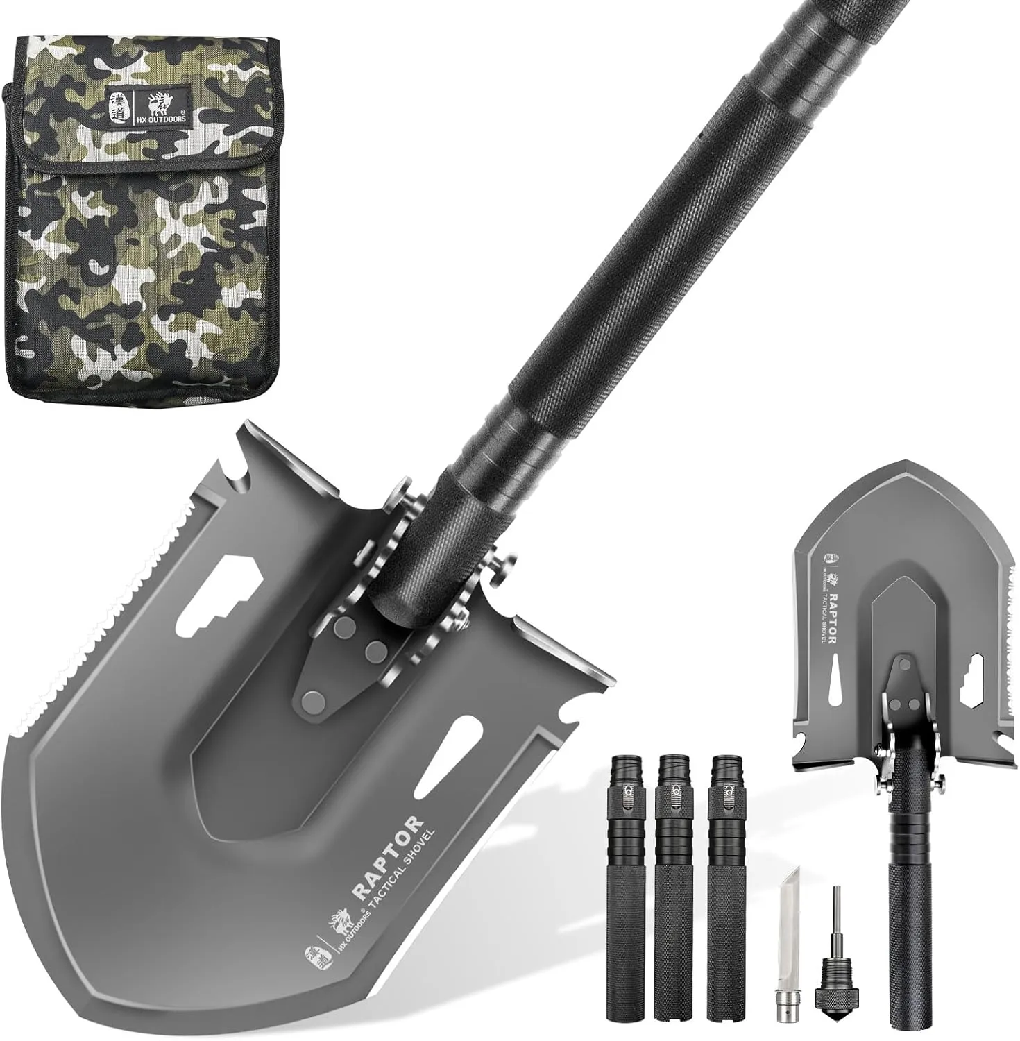Survival Tactical Shovel, Multifunctional Folding Camping Shovels, Foldable Camp Shovel with Aluminium Alloy Handle (Black)