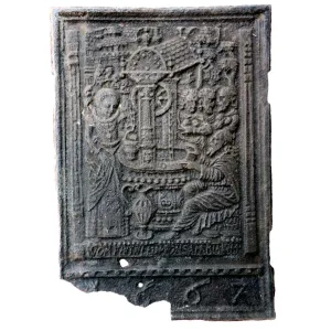Swedish Baroque Cast Iron Fireplace Stove Plate Panel