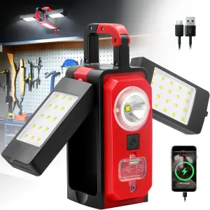 SYLSTAR 3000LM Rechargeable Camping Light, Battery Powered Camping Lantern with 4 Light Modes, Magnets, Hook, IPX5 Rotatable Work Light for Power Outages Emergency Garage