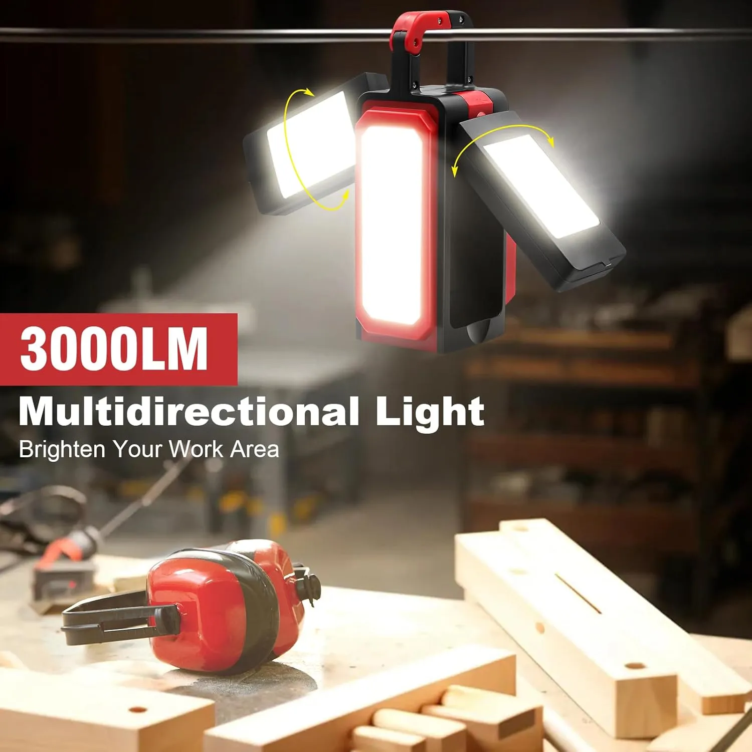 SYLSTAR 3000LM Rechargeable Camping Light, Battery Powered Camping Lantern with 4 Light Modes, Magnets, Hook, IPX5 Rotatable Work Light for Power Outages Emergency Garage