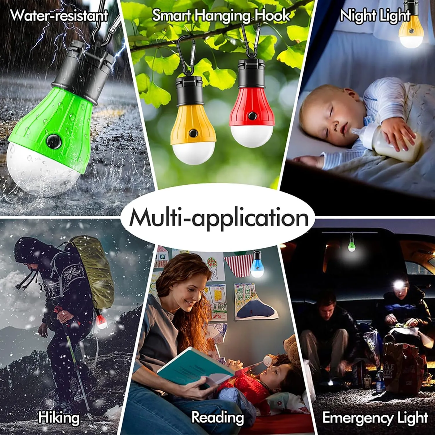 Tent Lamp 5 Packs Portable Tent Light Clip Hook Hurricane Emergency Lights LED Camping Light Bulb Camping Tent Lantern Equipment for Camping Hiking Backpacking Fishing Outage