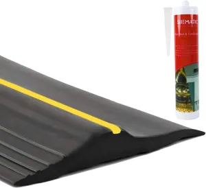 ToLanbbt 10Ft/3M Universal Garage Door Rubber Threshold Strip with 300ml Black Adhesive/Sealant, Weatherproof Seal Strip DIY Weather Stripping Replacement(Black)