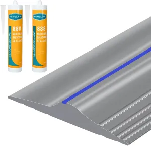 ToLanbbt 20Ft/6M Universal Garage Threshold Seal Strip with 300ml Black Sealants/Adhesives, Garage Door Bottom Weatherproof Strip Rubber DIY Weather Stripping Replacement (Gray-Blue Line)
