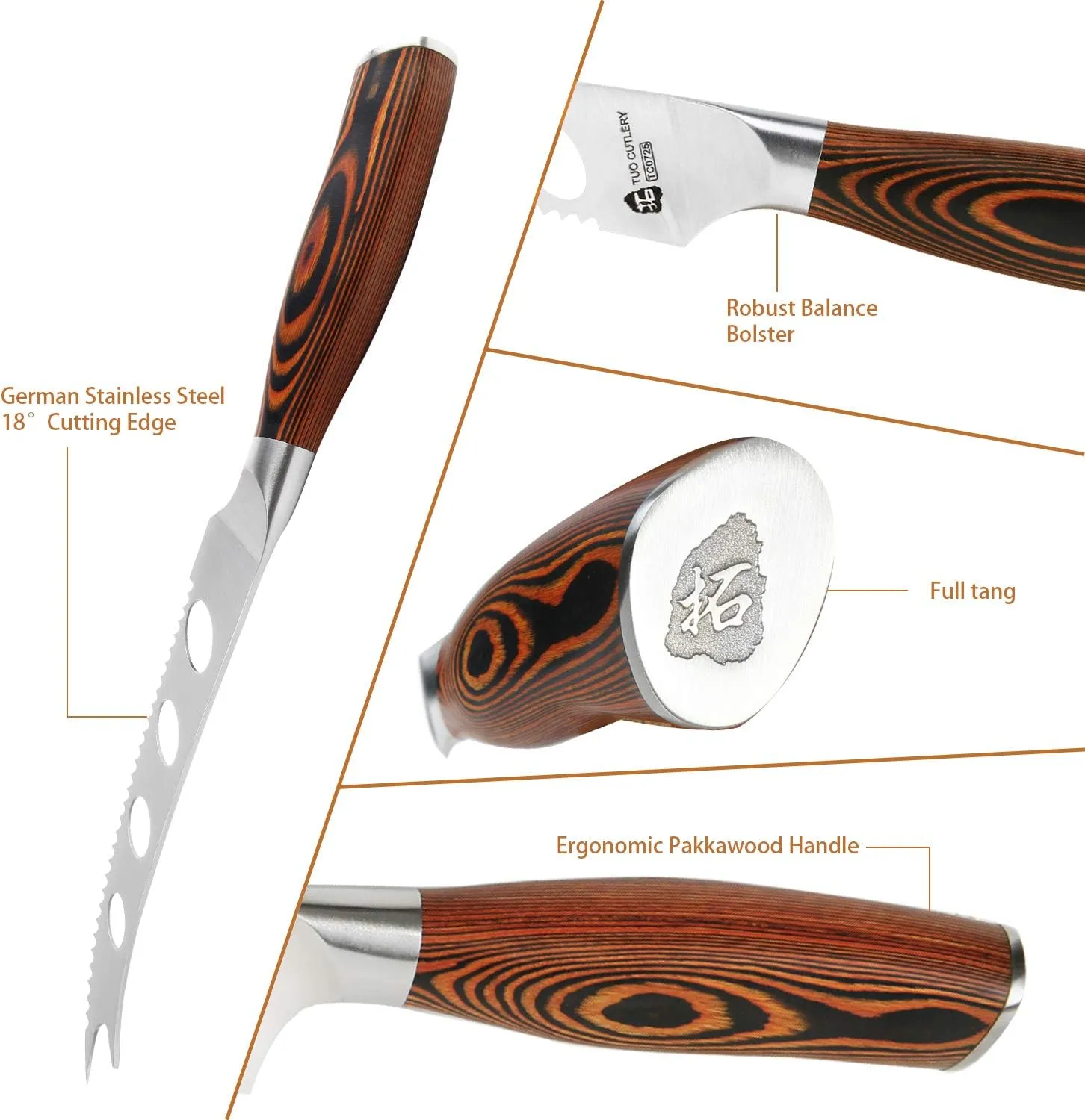 TUO Cheese Knife - Tomato Knife Serrated Knife 5.5" German knife Mutil-Use Pakkawood Handle Gift Box -Fiery Phoenix Series