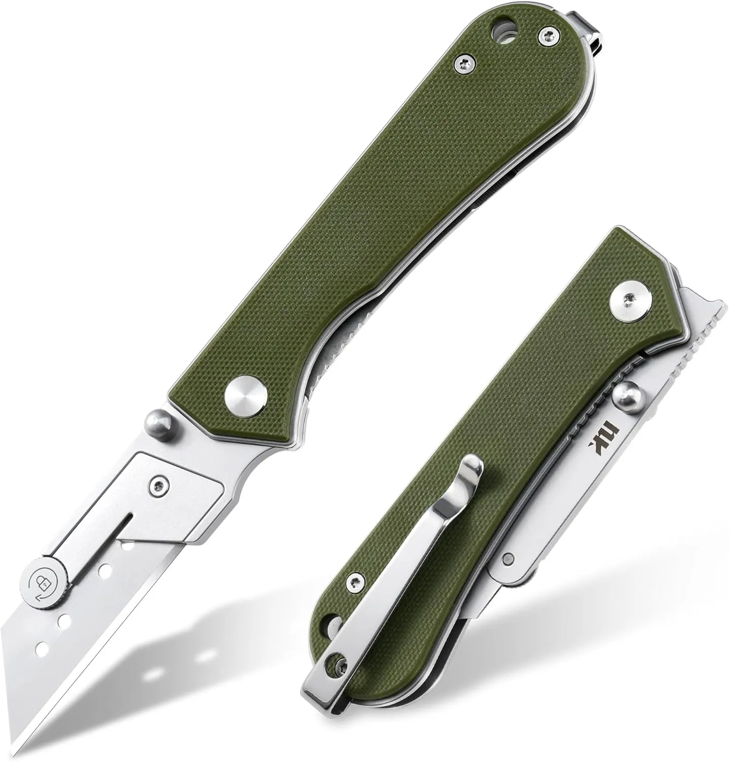 U23 Kumpanter Folding Utility Knife - Versatile EDC Knife with Quick-Release Blade, Compact Foldable Pocket Utility Knives - G10 OD Green