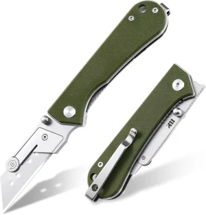U23 Kumpanter Folding Utility Knife - Versatile EDC Knife with Quick-Release Blade, Compact Foldable Pocket Utility Knives - G10 OD Green
