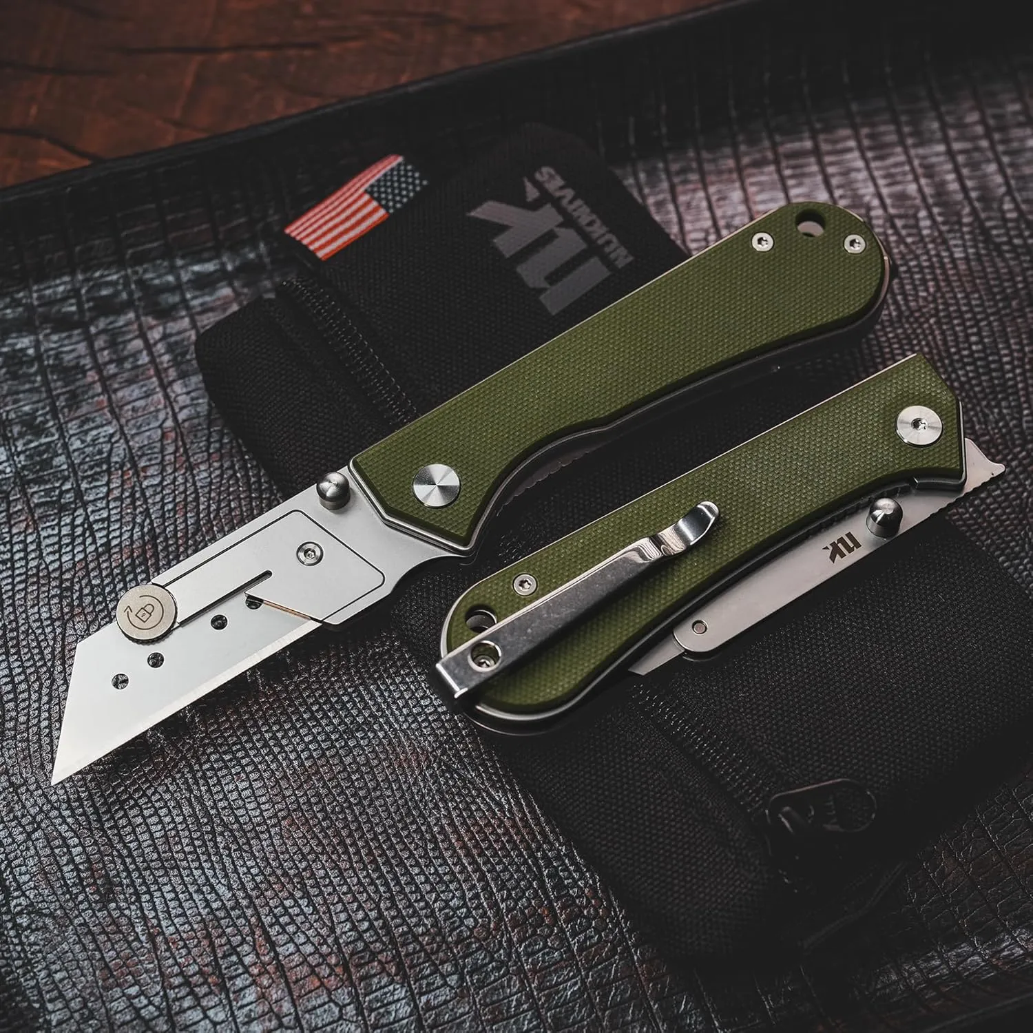 U23 Kumpanter Folding Utility Knife - Versatile EDC Knife with Quick-Release Blade, Compact Foldable Pocket Utility Knives - G10 OD Green