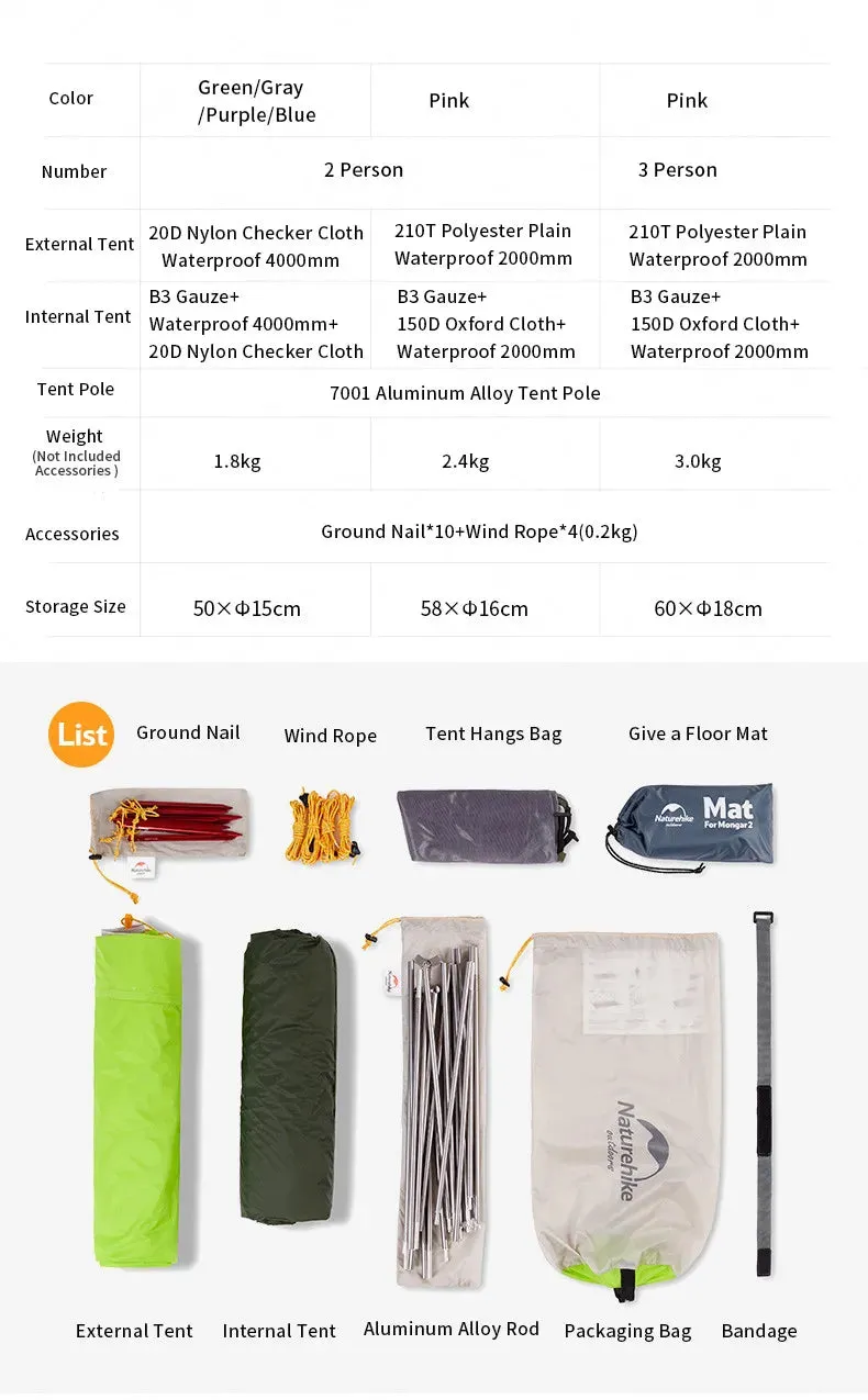 Ultralight Free international delivery Mongar Tent Naturehike Expert advice 2 Person