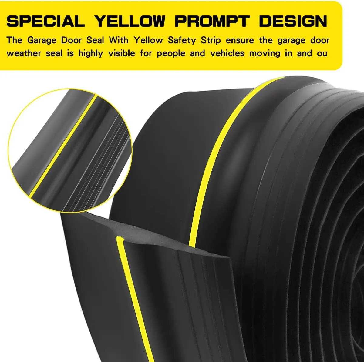 Universal Garage Door Bottom Threshold Seal Rubber Strip with Adhesives, DIY Weatherproof Weather Stripping Replacement (16FT, Black)