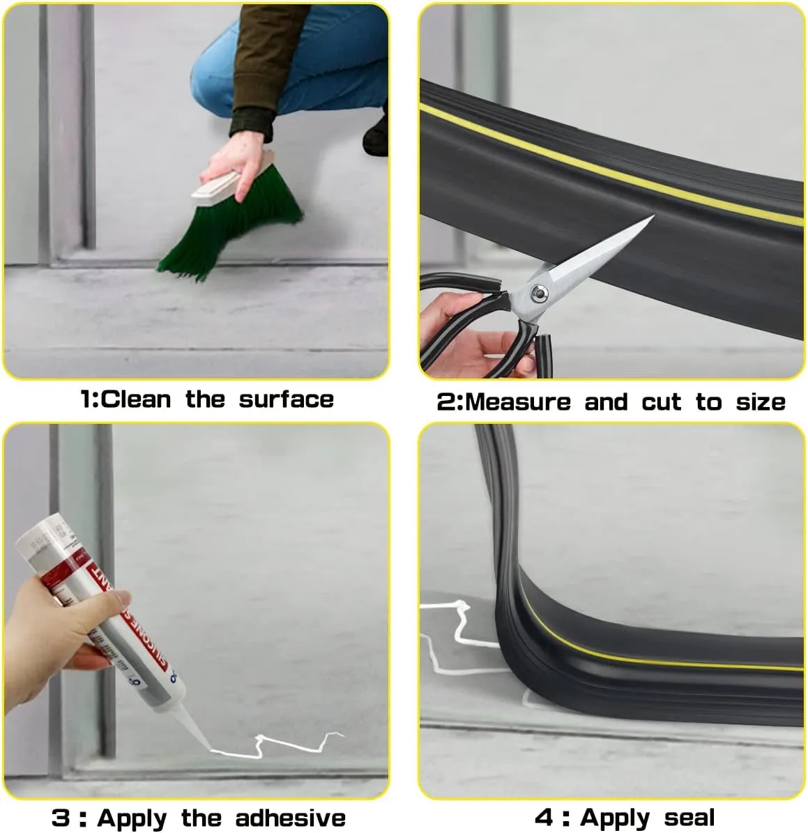 Universal Garage Door Bottom Threshold Seal Rubber Strip with Adhesives, DIY Weatherproof Weather Stripping Replacement (16FT, Black)