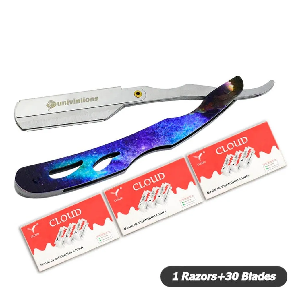 Univinlions Shaving Barber Tools Hair Razor and Blades Antique Black Folding Shaving Knife Stainless Steel Straight Razor Holder