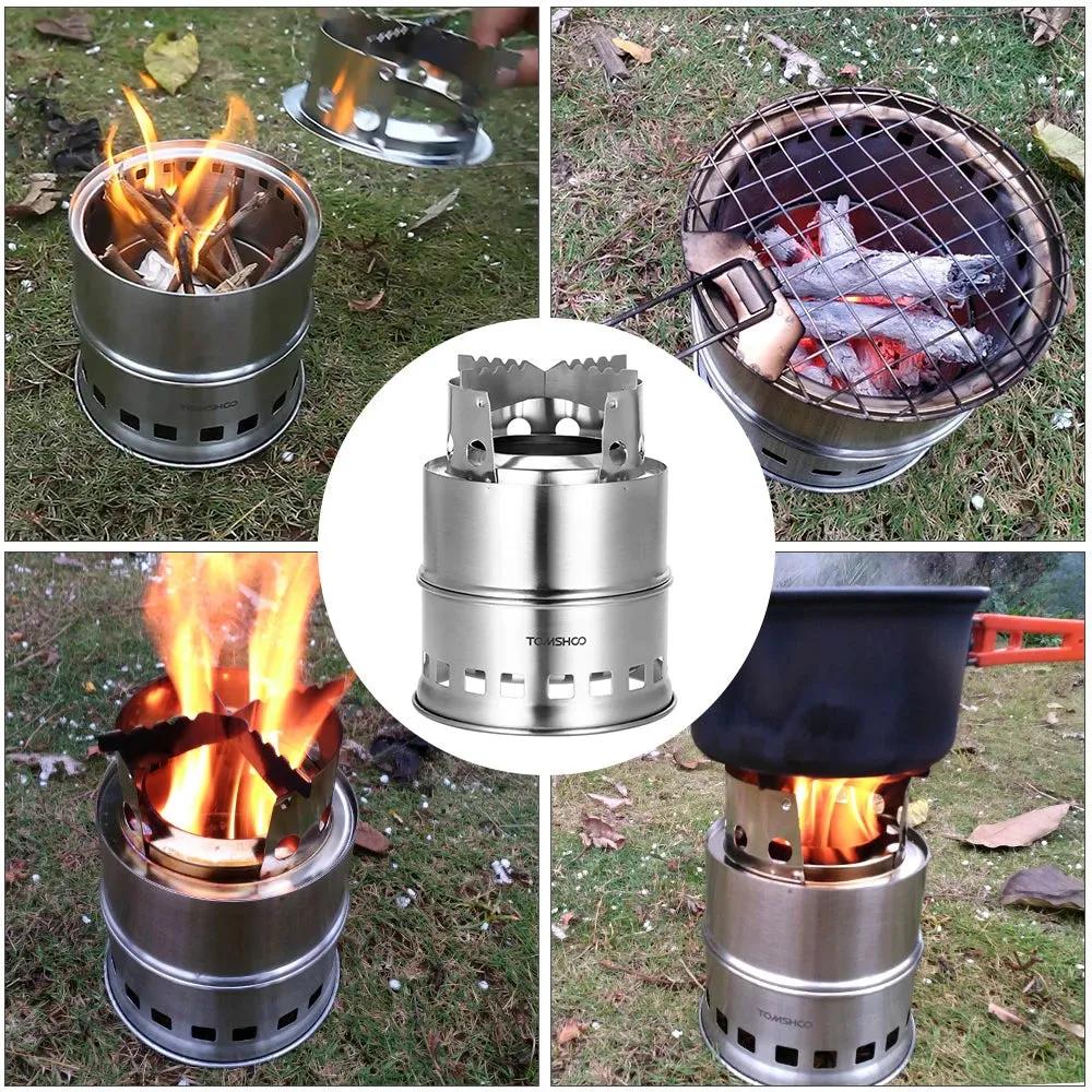 Upgraded Portable Folding Wood Burning Camping Stove with Windproof Design