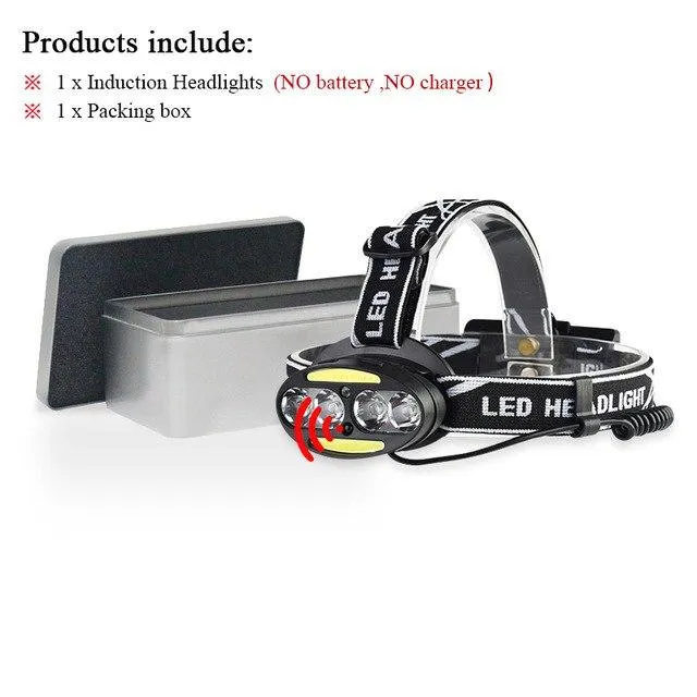 usb headlight dual light source XML t6 COB head light ir sensor headlamp 18650battery lamp headtorch camping waterproof linterna