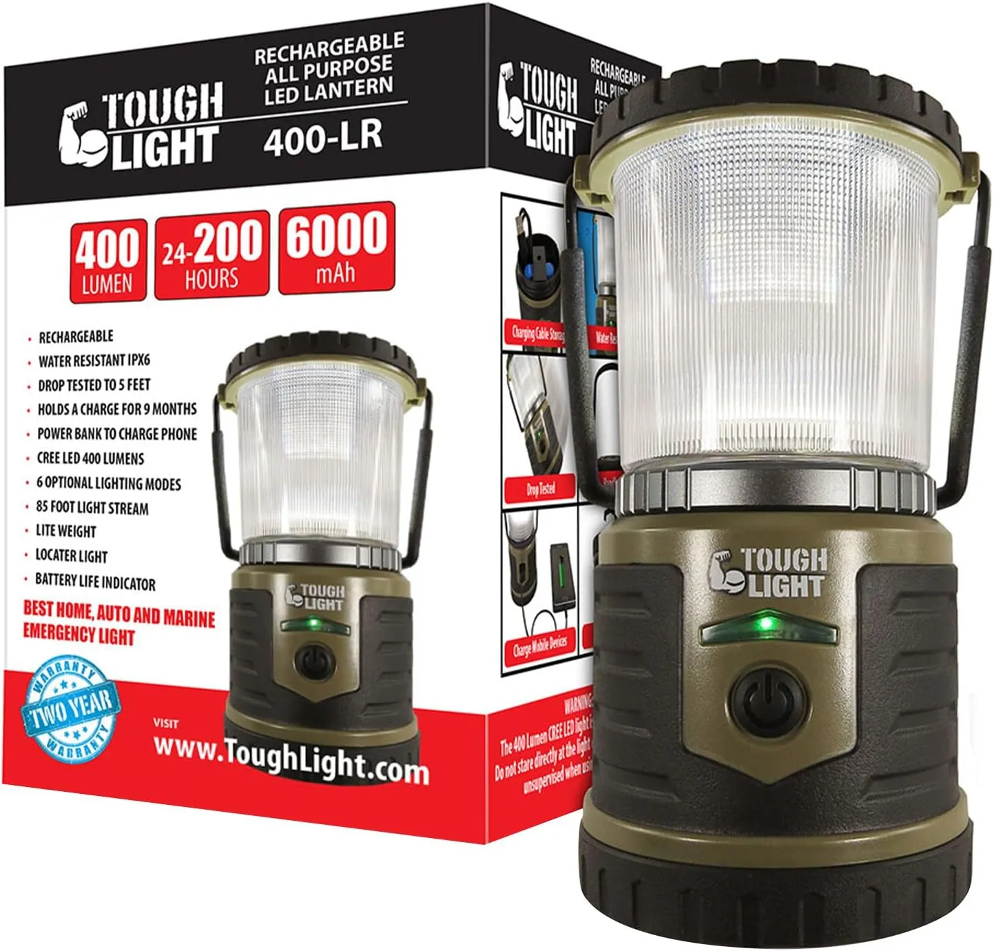 USB Rechargeable Camping Lantern, 400 Lumens LED Lantern, Hanging Tent Lamp, 6000mAh Power Bank, 200 Hour, 6 Modes, for Outdoors & Emergency