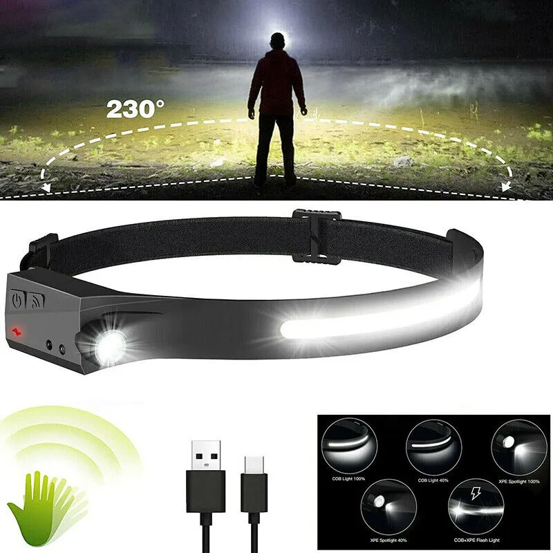 USB Rechargeable COB LED Headlamp Flashlight Multipurpose Use