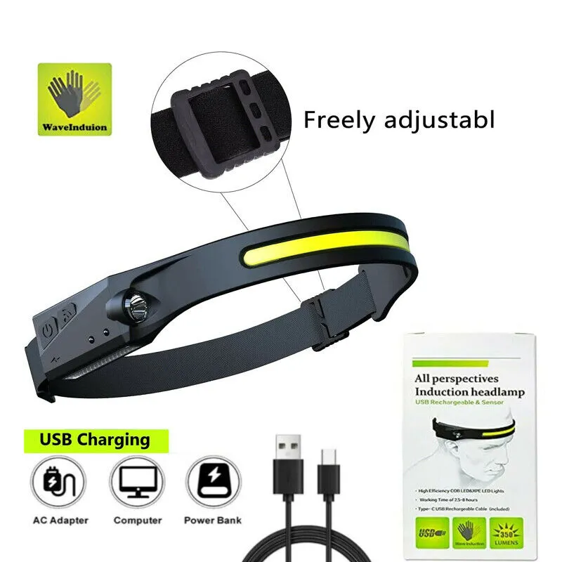 USB Rechargeable COB LED Headlamp Flashlight Multipurpose Use