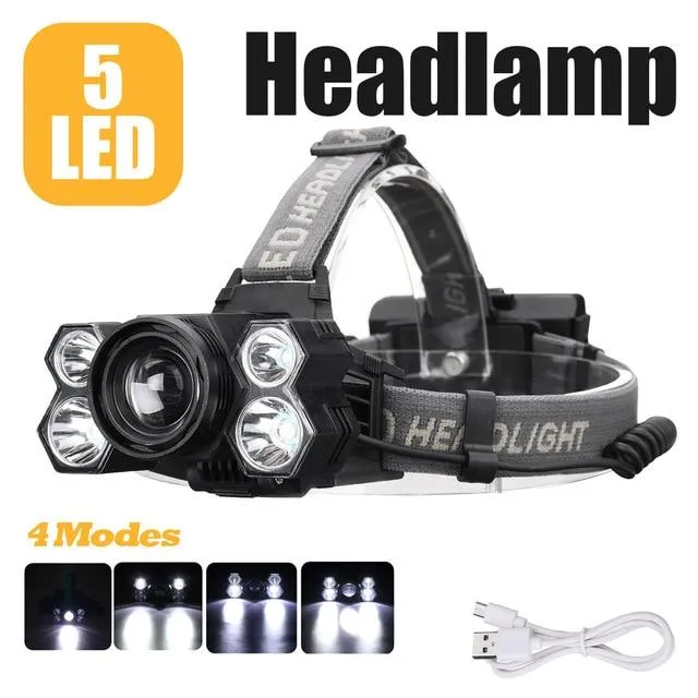 USB Rechargeable Headlight 50000lm Headlamp 3*T6 2*COB LED Head Lamp Zoom Fishing Flashlight Torch Head Light 18650 Battery