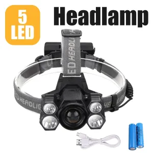 USB Rechargeable Headlight 50000lm Headlamp 3*T6 2*COB LED Head Lamp Zoom Fishing Flashlight Torch Head Light 18650 Battery