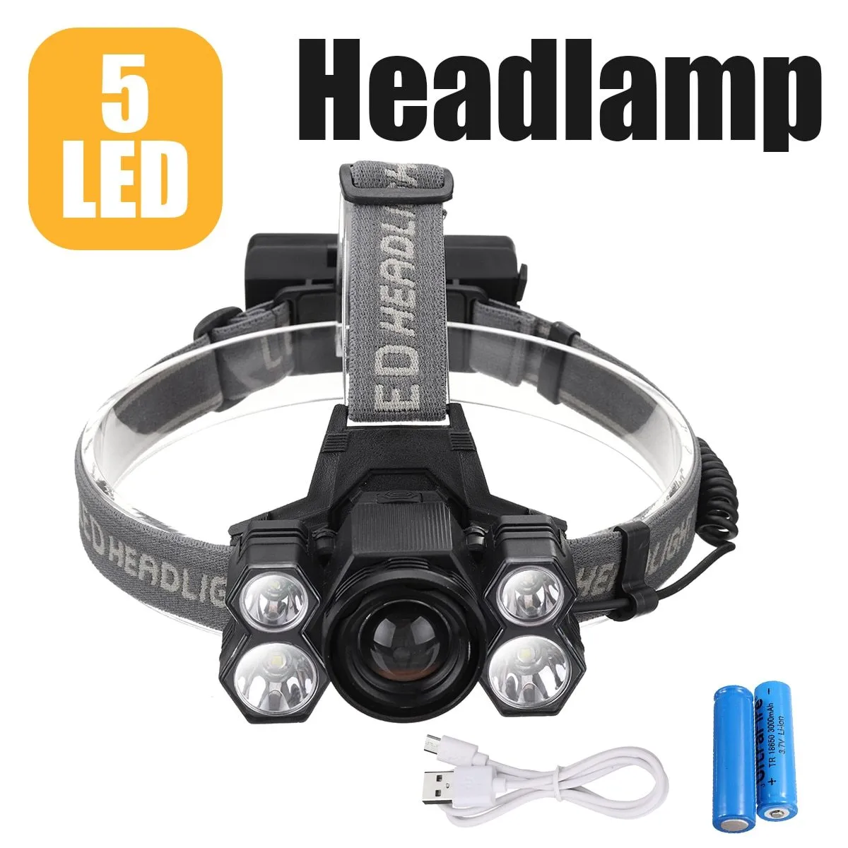 USB Rechargeable Headlight 50000lm Headlamp 3*T6 2*COB LED Head Lamp Zoom Fishing Flashlight Torch Head Light 18650 Battery