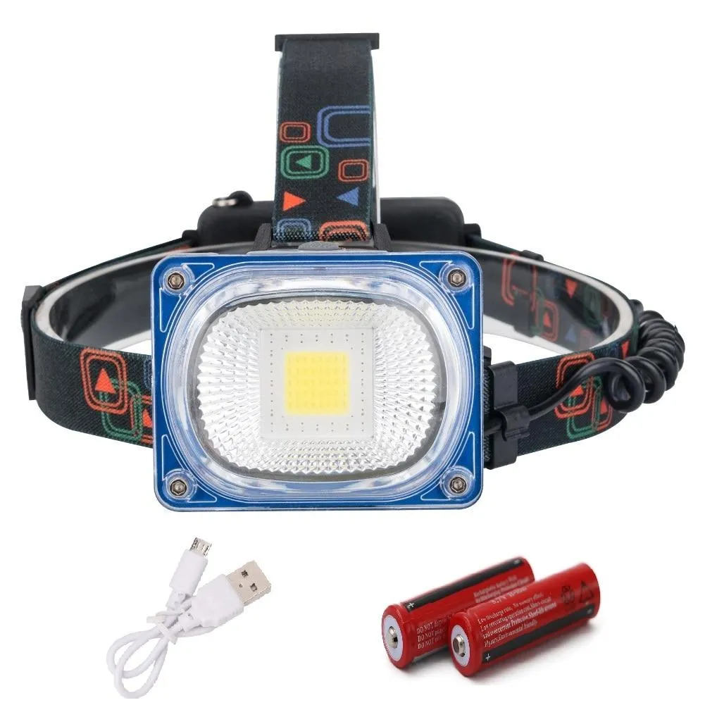 USB Rechargeable Headlight COB LED Headlamp 3 Modes Head Torch Flashlight For Camping Use 2*18650 Batteries