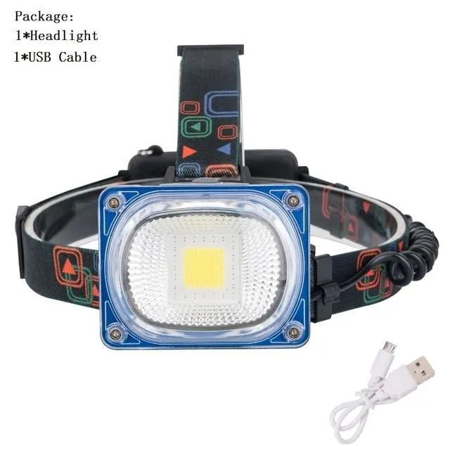 USB Rechargeable Headlight COB LED Headlamp 3 Modes Head Torch Flashlight For Camping Use 2*18650 Batteries