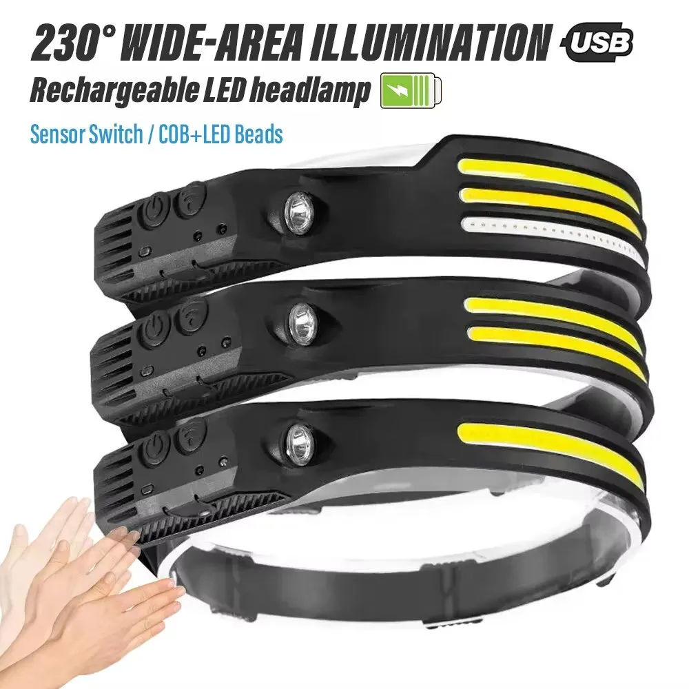 USB Rechargeable LED Headlamp – Sensor & 5 Modes
