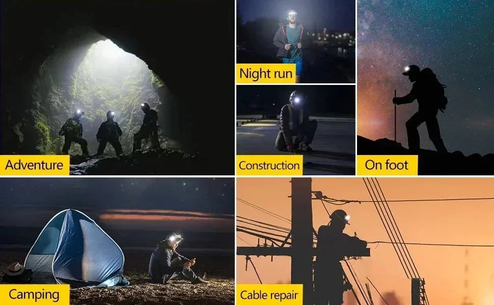 USB Rechargeable LED Sensor Headlamp, 1200mAh Battery, Waterproof Outdoor Camping & Fishing Headlight