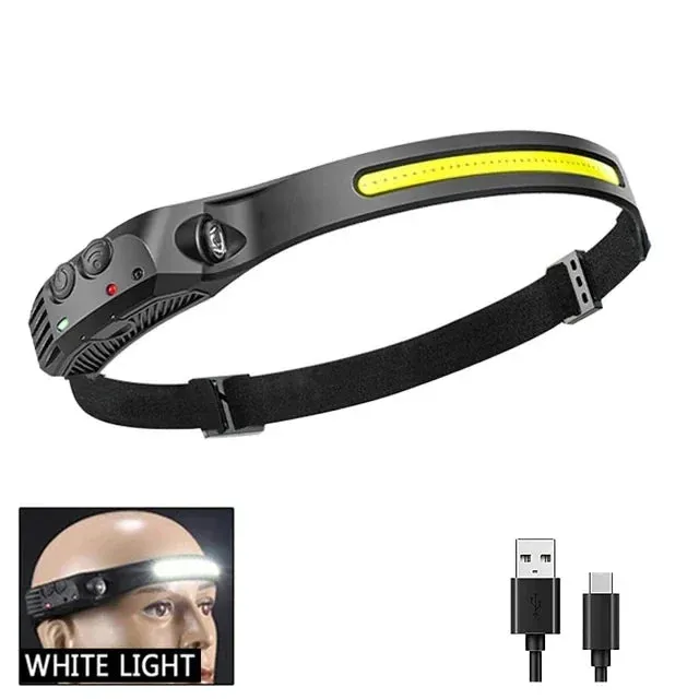 USB Rechargeable LED Sensor Headlamp, 1200mAh Battery, Waterproof Outdoor Camping & Fishing Headlight