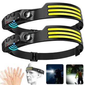 USB Rechargeable LED Sensor Headlamp, 1200mAh Battery, Waterproof Outdoor Camping & Fishing Headlight