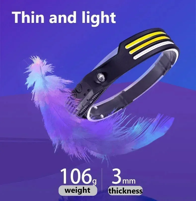 USB Rechargeable LED Sensor Headlamp, 1200mAh Battery, Waterproof Outdoor Camping & Fishing Headlight