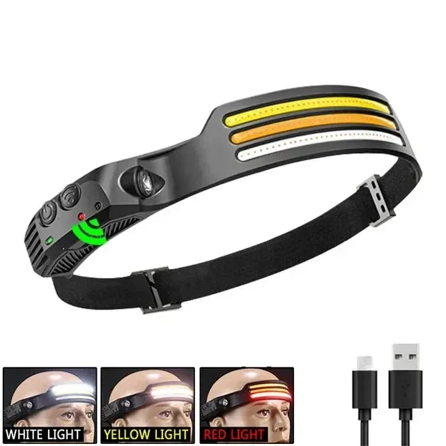 USB Rechargeable LED Sensor Headlamp, 1200mAh Battery, Waterproof Outdoor Camping & Fishing Headlight