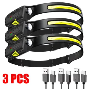 USB Rechargeable LED Sensor Headlamp XPE COB Headlight Led Head Torch Camping Search Light Head Flashlight for Fishing Lantern