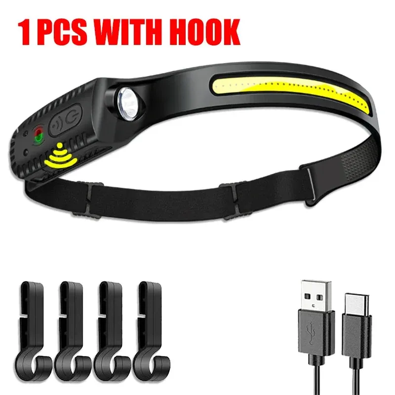 USB Rechargeable LED Sensor Headlamp XPE COB Headlight Led Head Torch Camping Search Light Head Flashlight for Fishing Lantern