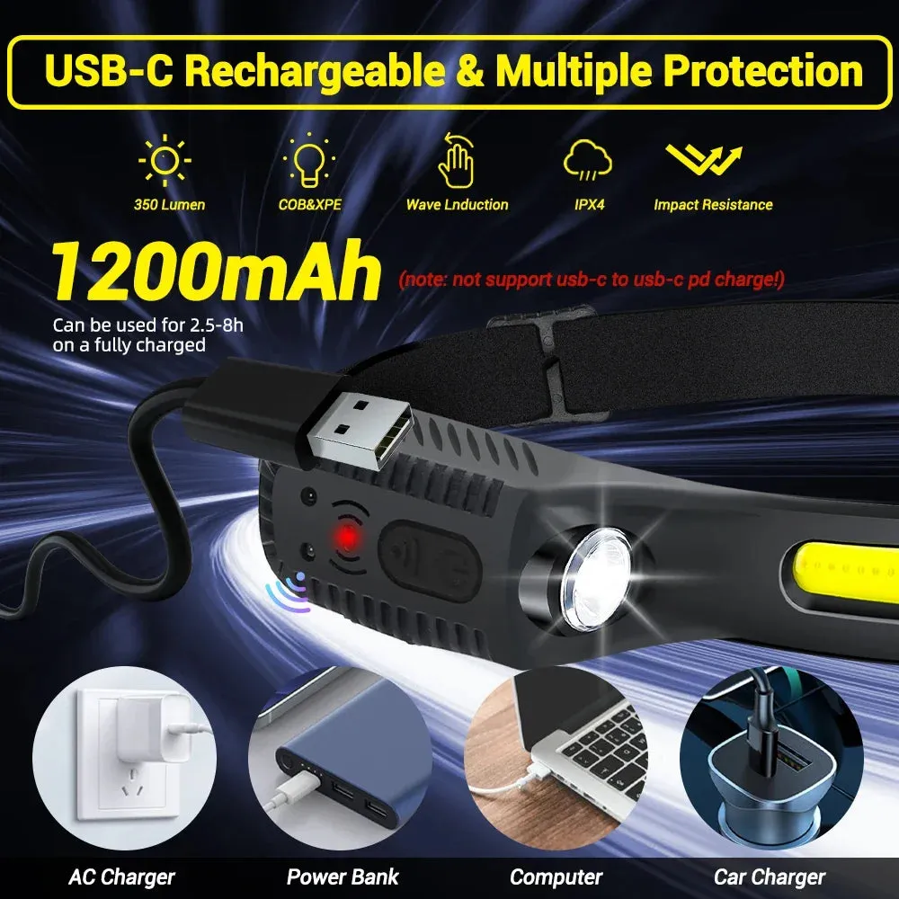USB Rechargeable LED Sensor Headlamp XPE COB Headlight Led Head Torch Camping Search Light Head Flashlight for Fishing Lantern