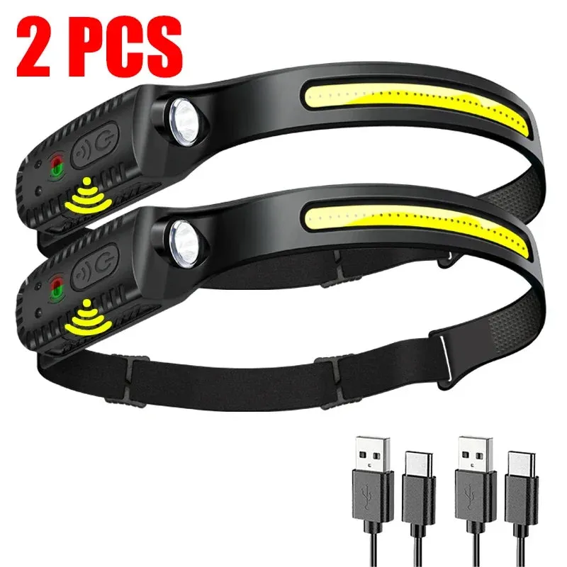 USB Rechargeable LED Sensor Headlamp XPE COB Headlight Led Head Torch Camping Search Light Head Flashlight for Fishing Lantern