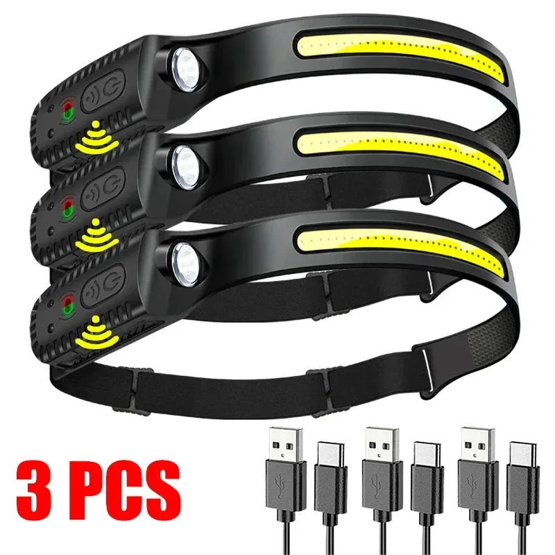 USB Rechargeable LED Sensor Headlamp XPE COB Headlight Led Head Torch Camping Search Light Head Flashlight for Fishing Lantern