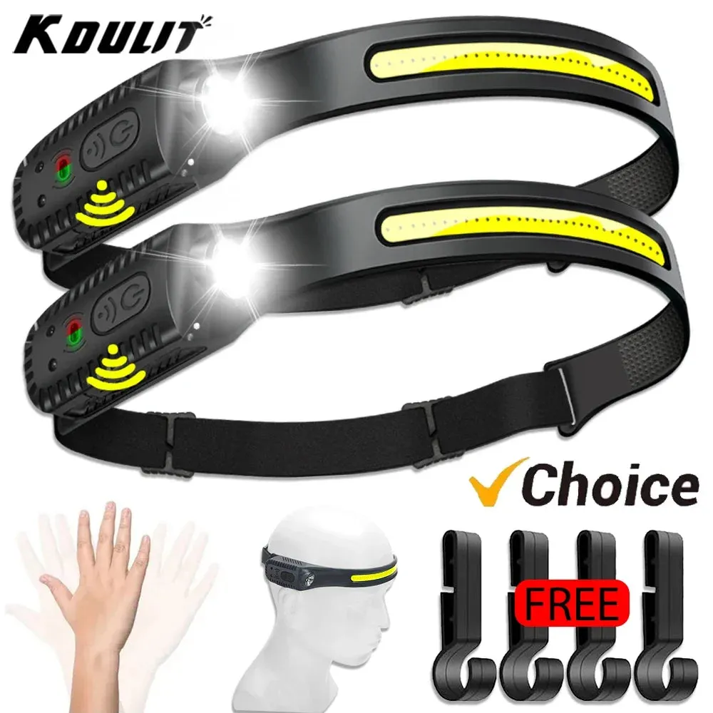 USB Rechargeable LED Sensor Headlamp XPE COB Headlight Led Head Torch Camping Search Light Head Flashlight for Fishing Lantern
