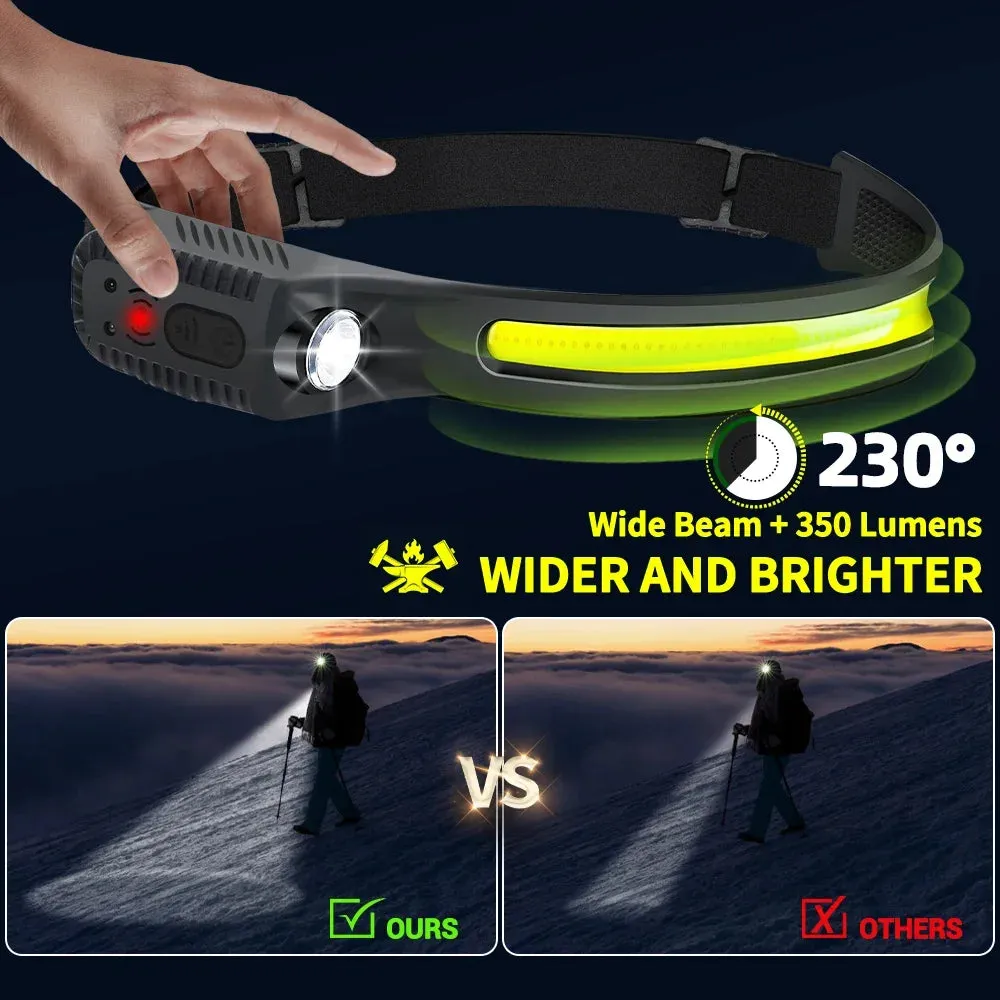 USB Rechargeable LED Sensor Headlamp XPE COB Headlight Led Head Torch Camping Search Light Head Flashlight for Fishing Lantern