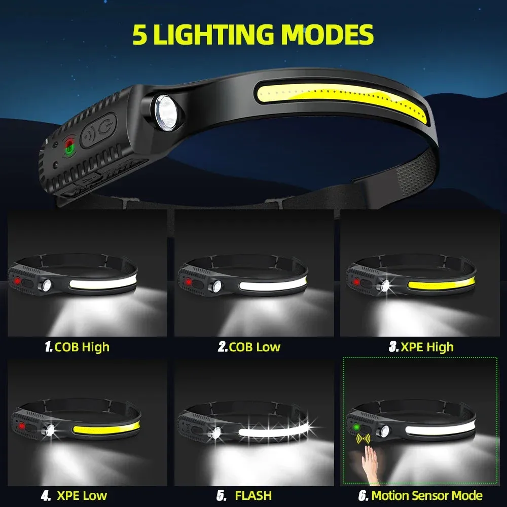 USB Rechargeable LED Sensor Headlamp XPE COB Headlight Led Head Torch Camping Search Light Head Flashlight for Fishing Lantern