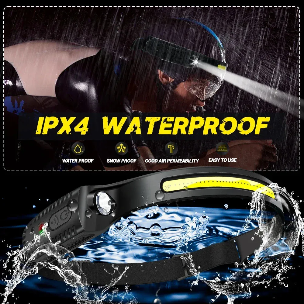 USB Rechargeable LED Sensor Headlamp XPE COB Headlight Led Head Torch Camping Search Light Head Flashlight for Fishing Lantern