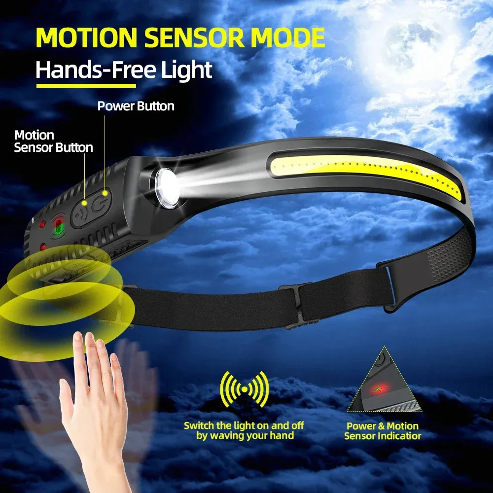 USB Rechargeable LED Sensor Headlamp XPE COB Headlight Led Head Torch Camping Search Light Head Flashlight for Fishing Lantern