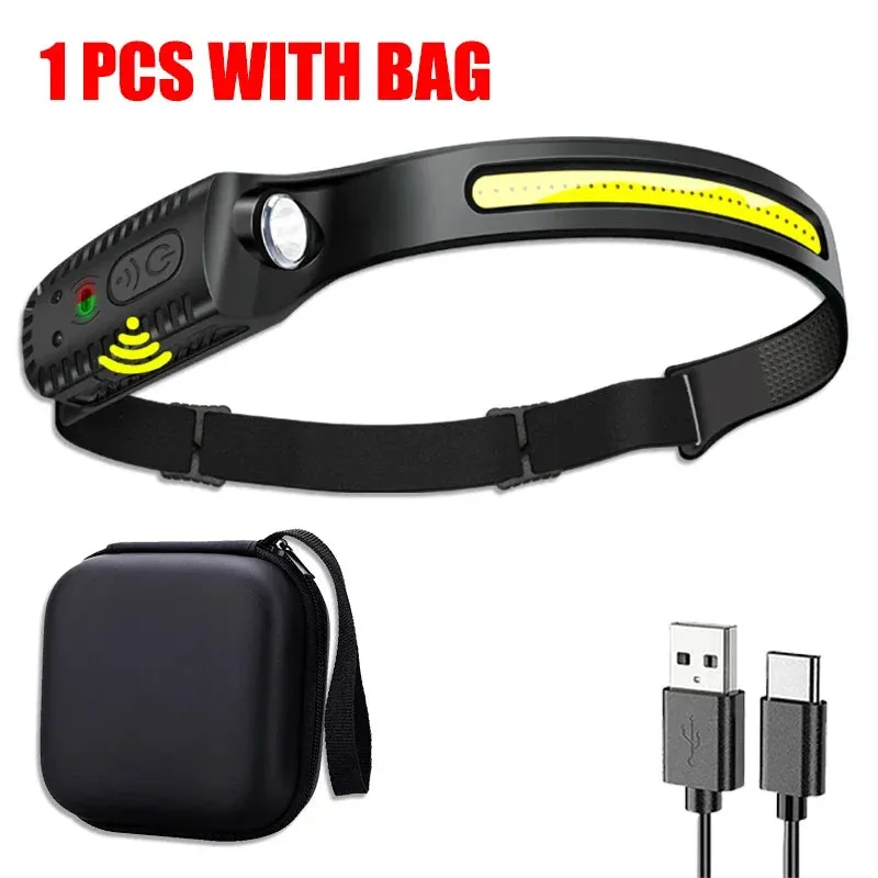 USB Rechargeable LED Sensor Headlamp XPE COB Headlight Led Head Torch Camping Search Light Head Flashlight for Fishing Lantern