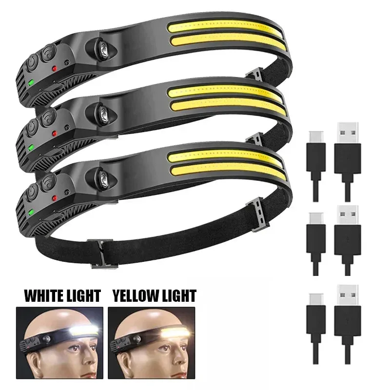 USB Rechargeable Sensor LED Headlamp: 18650 Battery Headlight LED Head Torch Camping Light Head Flashlight for Fishing Lantern