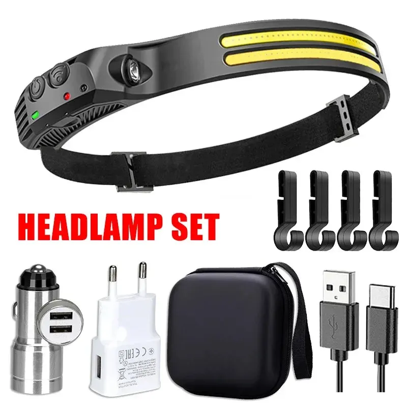 USB Rechargeable Sensor LED Headlamp: 18650 Battery Headlight LED Head Torch Camping Light Head Flashlight for Fishing Lantern