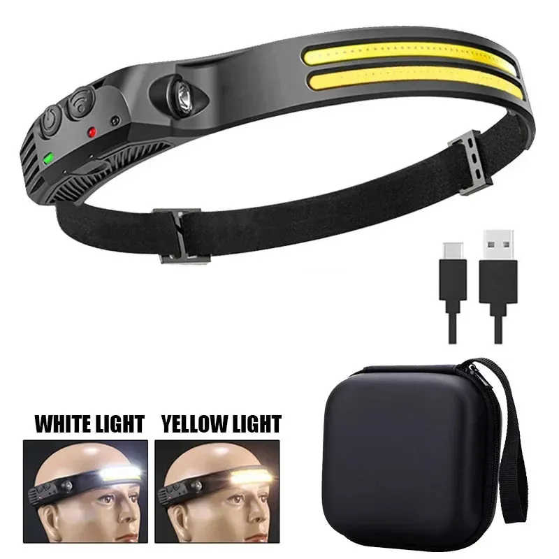 USB Rechargeable Sensor LED Headlamp: 18650 Battery Headlight LED Head Torch Camping Light Head Flashlight for Fishing Lantern