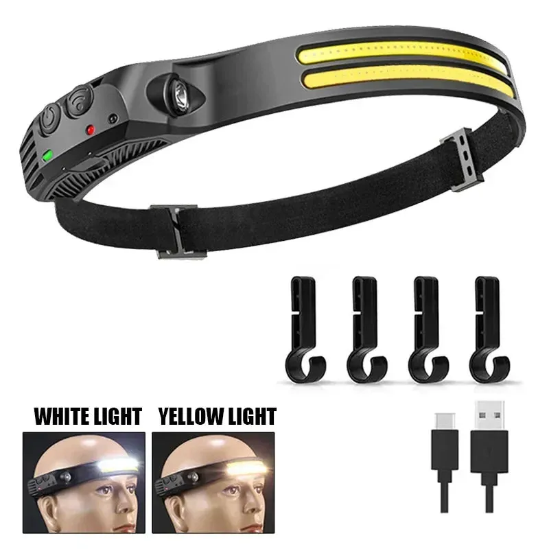 USB Rechargeable Sensor LED Headlamp: 18650 Battery Headlight LED Head Torch Camping Light Head Flashlight for Fishing Lantern